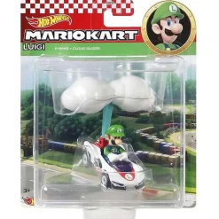 Hot Wheels Die-Cast Mario Kart Luigi In P-Wing Kart With Cloud Glider