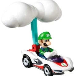 Hot Wheels Die-Cast Mario Kart Luigi In P-Wing Kart With Cloud Glider