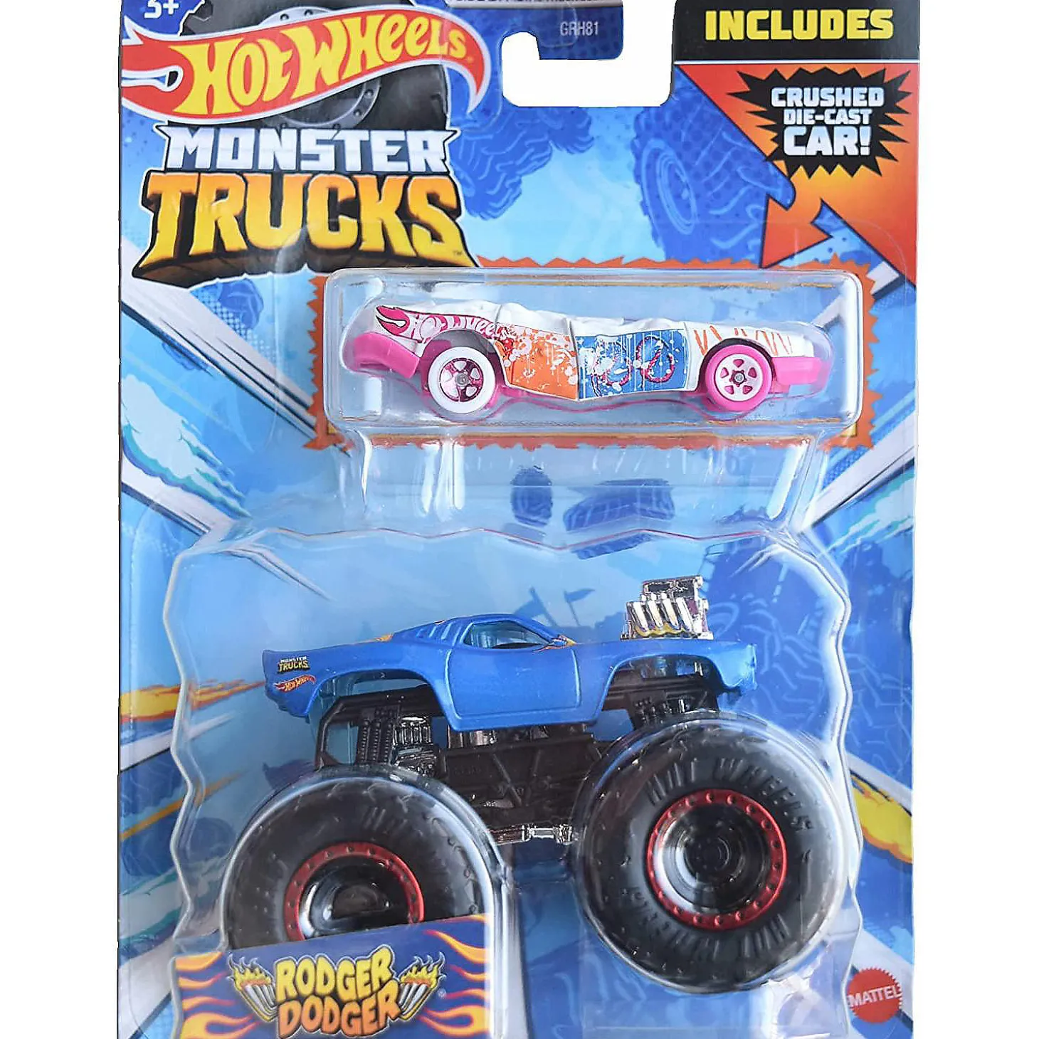 Hot Wheels Monster Trucks 1:64 Scale Rodger Dodger, Includes Hot Wheels Die Cast Car Hkm13