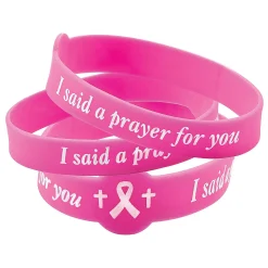 I Said A Prayer For You Pink Ribbon Rubber Bracelets - 24 Pc.