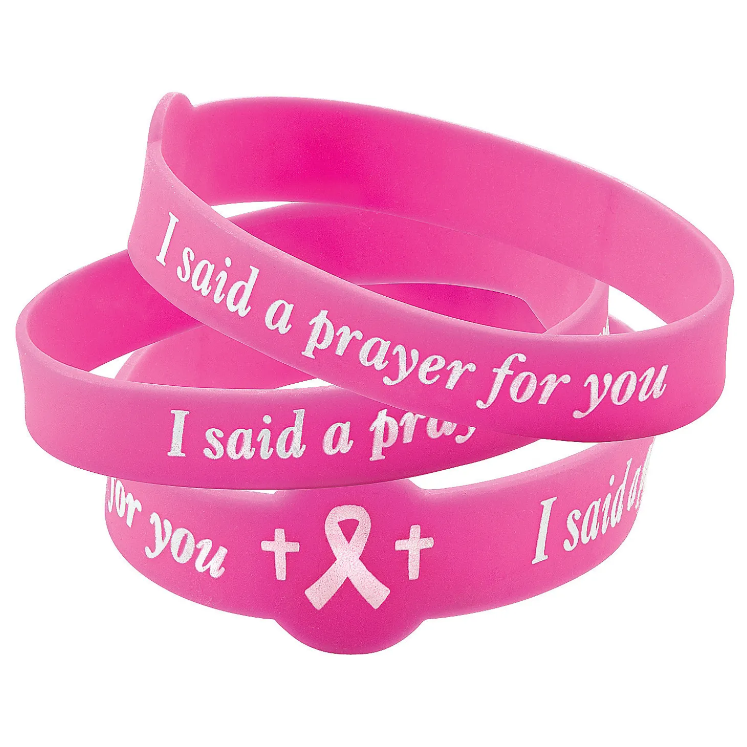 I Said A Prayer For You Pink Ribbon Rubber Bracelets - 24 Pc.