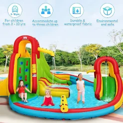 Inflatable Kids Water Slide Park With Climbing Wall Water Cannon And Splash Pool