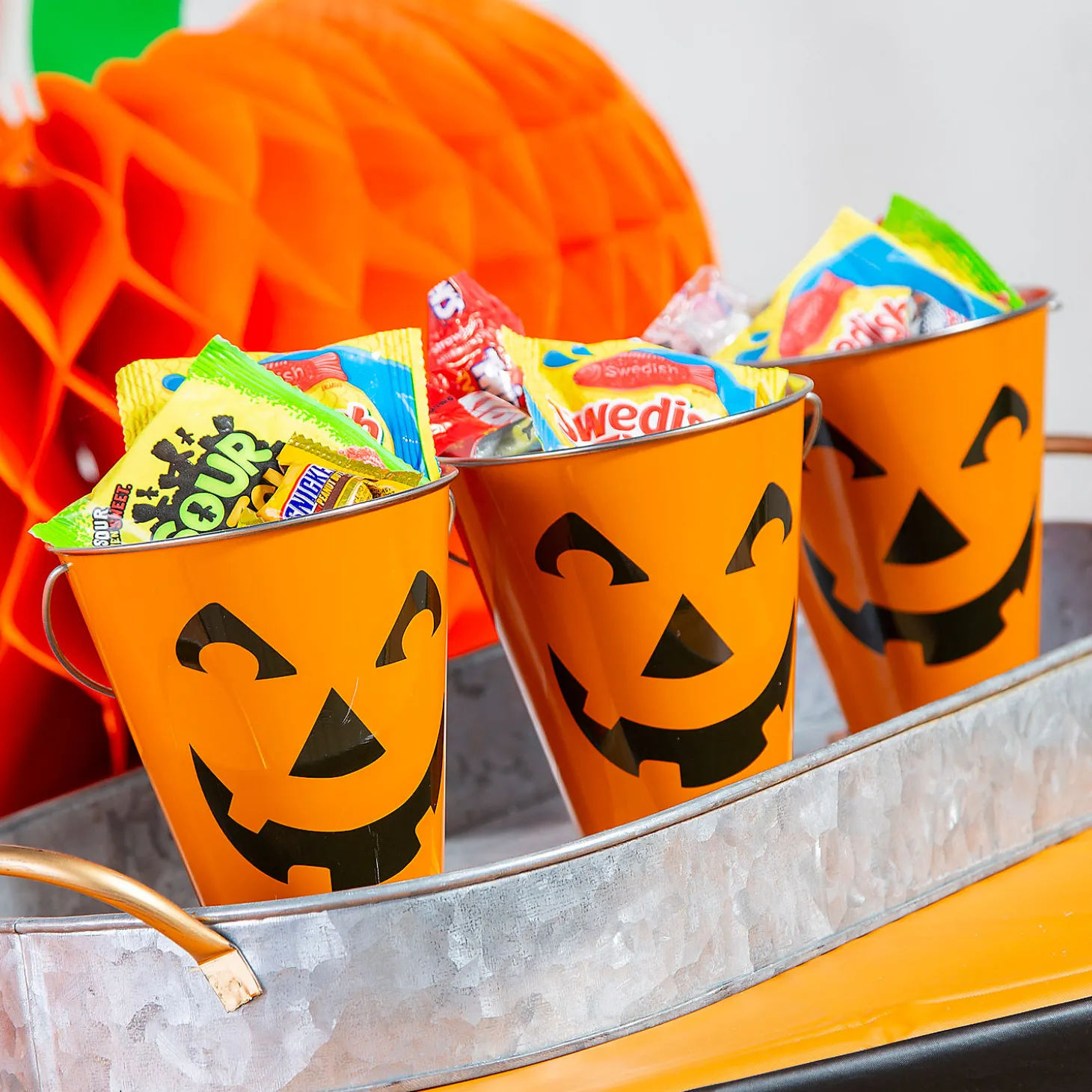 Jack-O'-Lantern Galvanized Pails - 12 Pc.