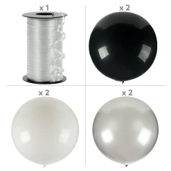 Jumbo Black, White & Silver Latex Balloon Bouquet - 7 Pc.