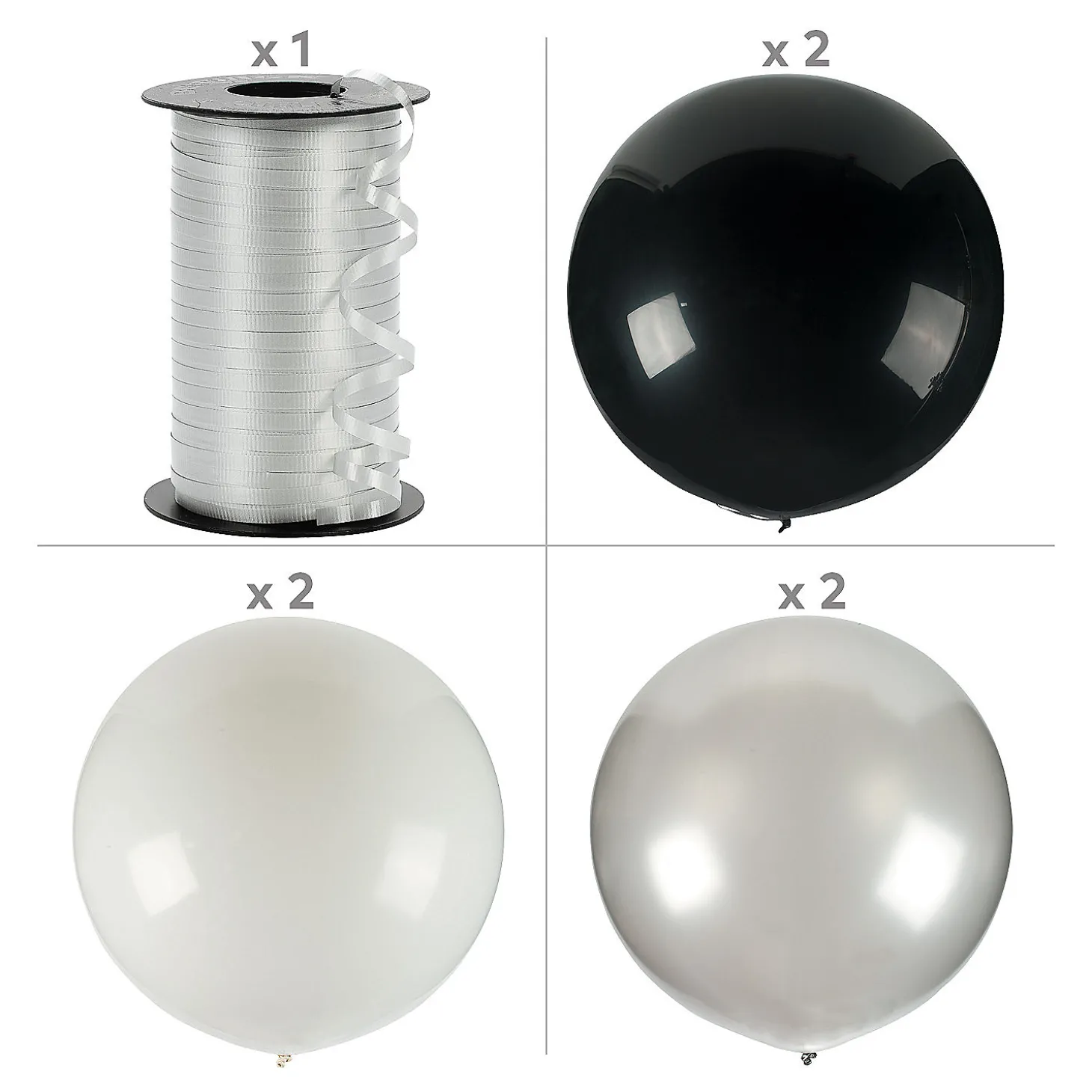 Jumbo Black, White & Silver Latex Balloon Bouquet - 7 Pc.