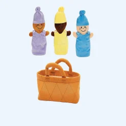 Kovot 3 Plush Babies In Soft Carrier Basket - Squeeze To Hear Them Giggle - Removable Dress