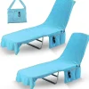 Kovot Chaise Lounge Beach Chair Towel Cover With Pockets Light Blue 84 X 26 Inches 2 Pack