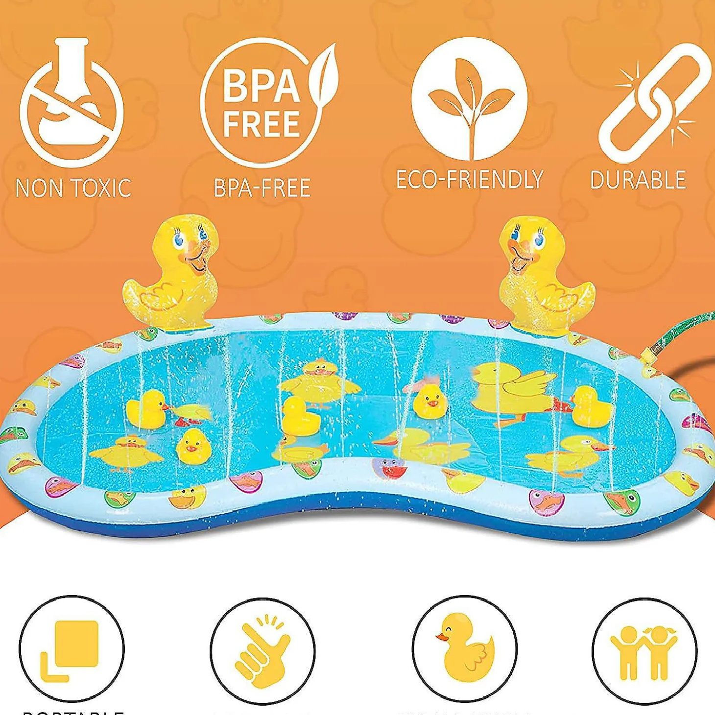 Kovot Inflatable Duck Baby Splash Pool Mat Sprinkler With 4 Rubber Duckies That Squeak 54 Inch