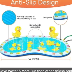 Kovot Inflatable Duck Baby Splash Pool Mat Sprinkler With 4 Rubber Duckies That Squeak 54 Inch