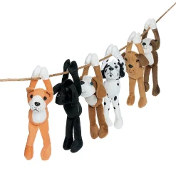 Long Arm Black, White & Brown Stuffed Dogs - 12 Pc.