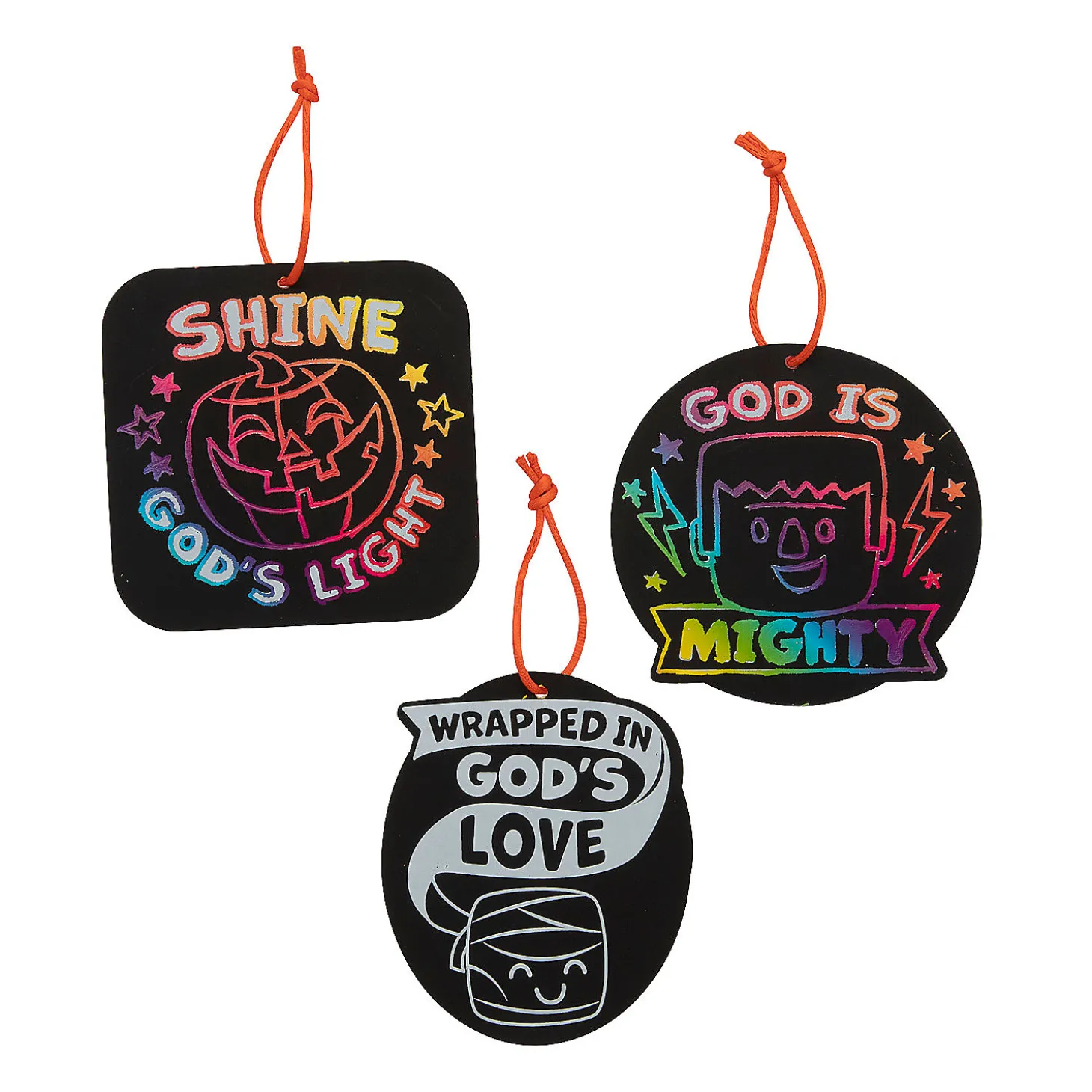 Magic Color Scratch Religious Halloween Ornaments – 24 Pc.