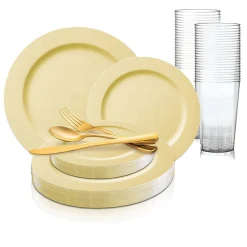 Matte Bright Yellow Round Disposable Plastic Dinnerware Value Set (20 Settings)