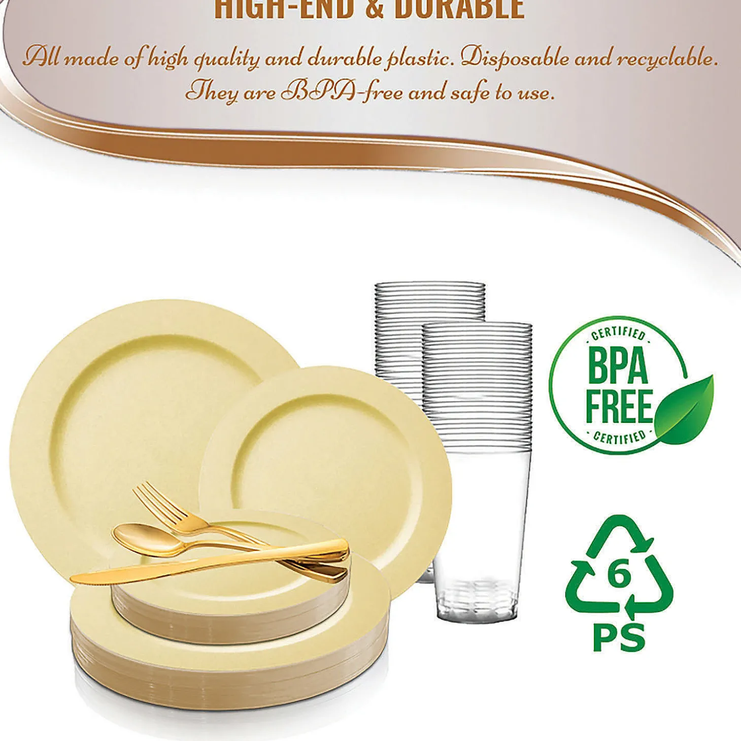 Matte Bright Yellow Round Disposable Plastic Dinnerware Value Set (20 Settings)