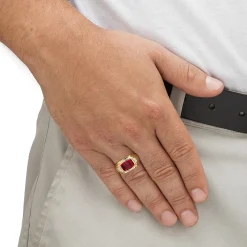 Men's 2.77 Tcw Red Ruby Gold-Plated Ring