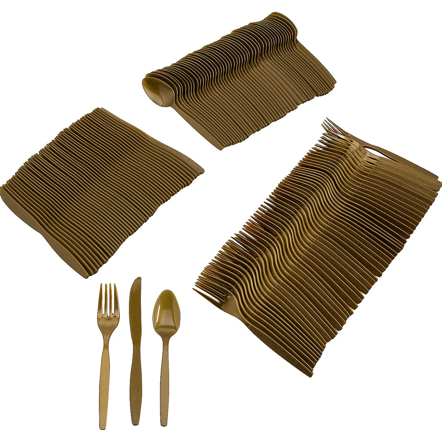 Metallic Gold Rolled Cutlery Kit For 100 Guests