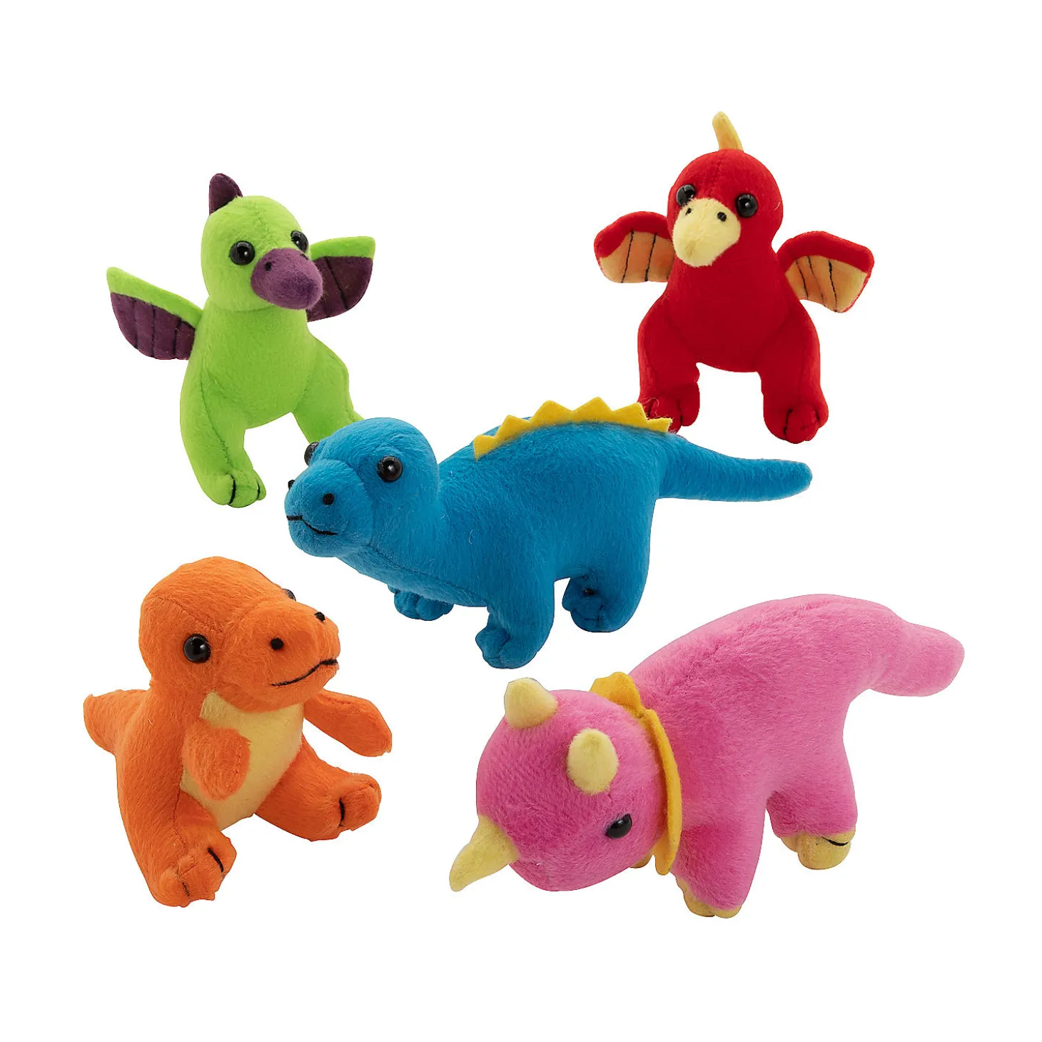 Mini Neon Stuffed Dinosaurs - 12 Pc.