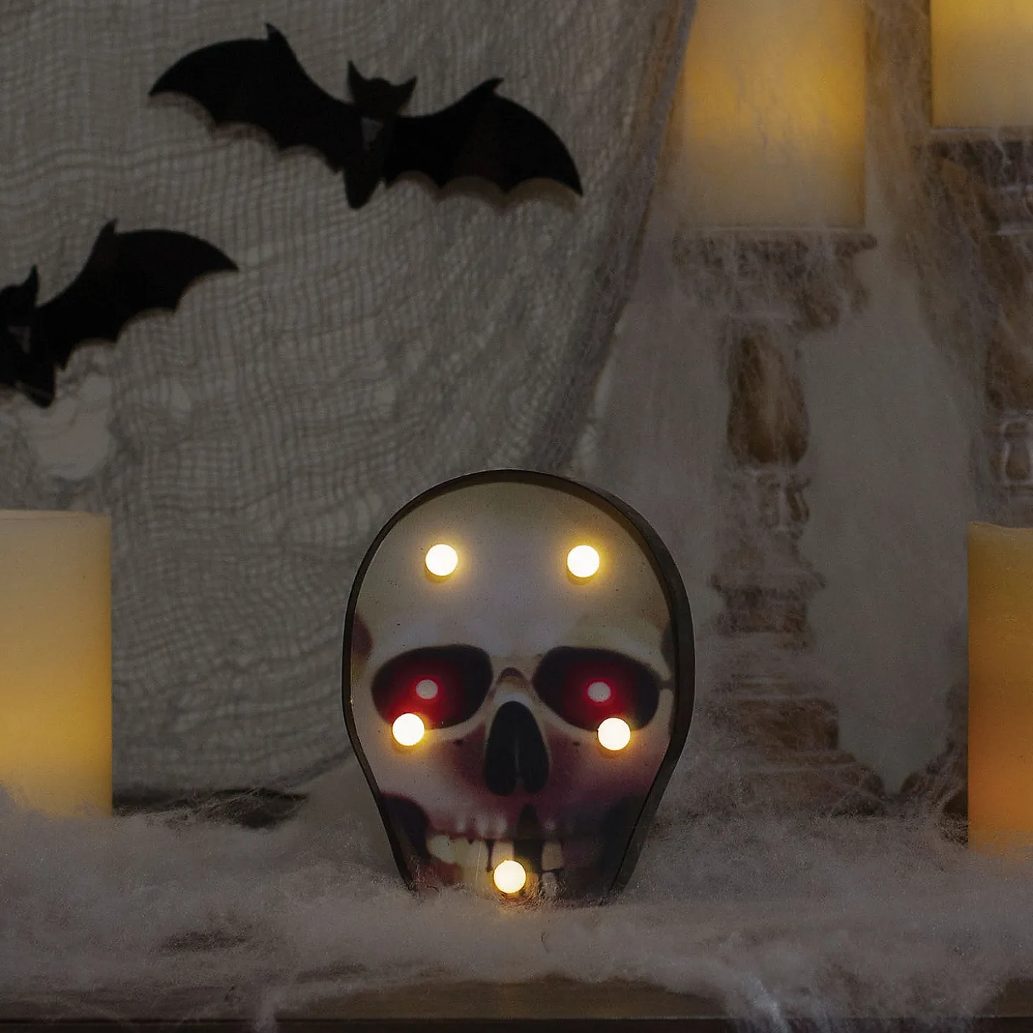 Northlight 7" Lighted Black And Red Skull Halloween Decoration