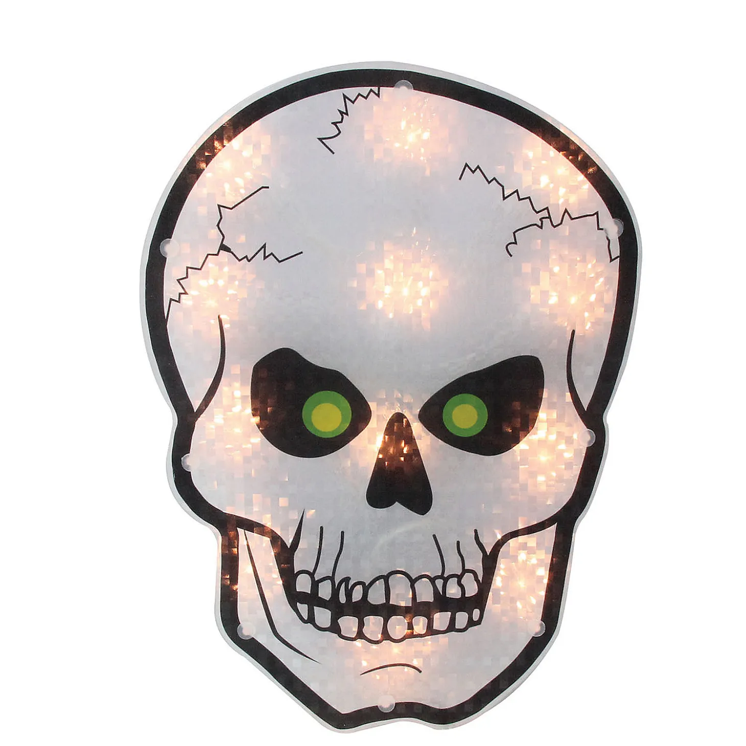 Northlight 12" Silver And Black Holographic Lighted Skull Halloween Window Silhouette Decoration