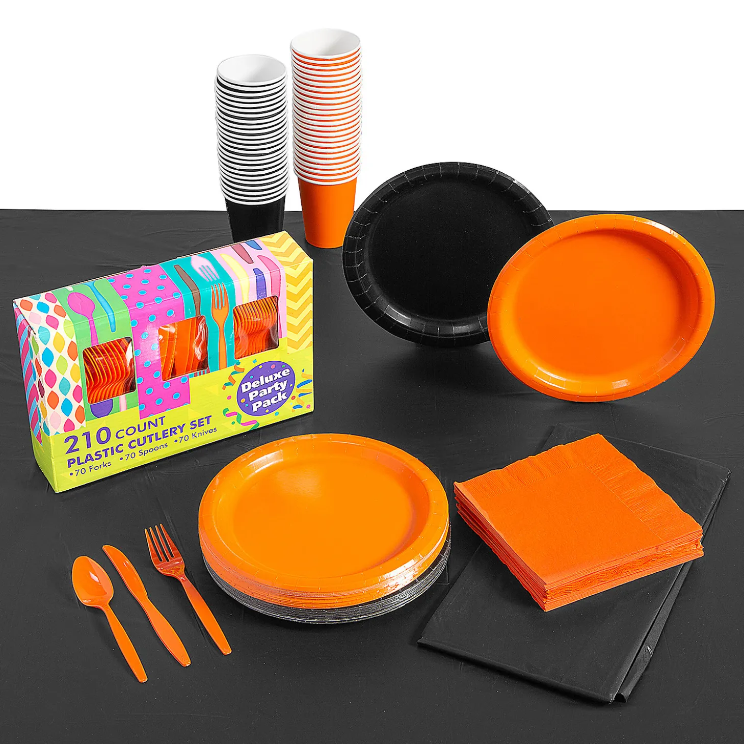 Orange & Black Tableware Kit For 48