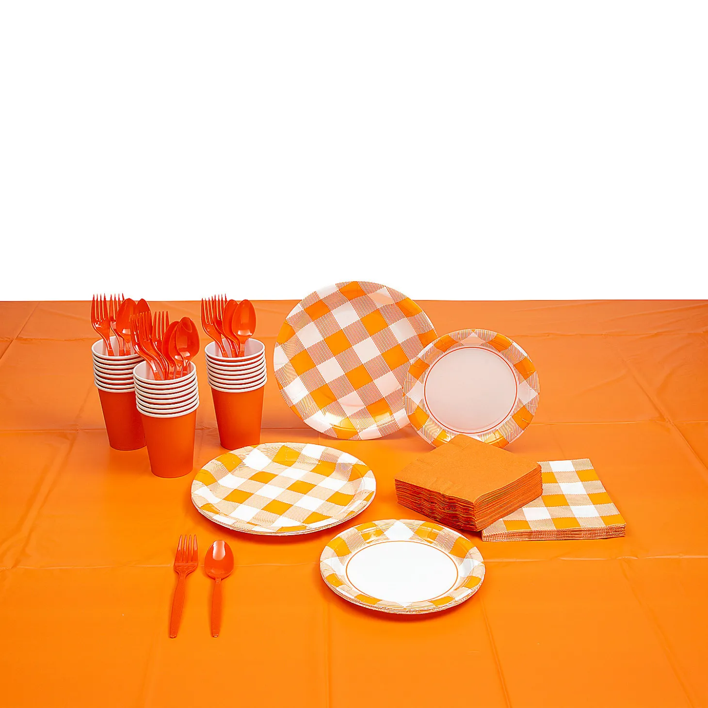 Orange Plaid Tableware Kit For 8 Guests