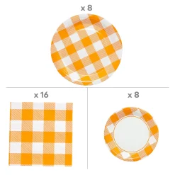 Orange Plaid Tableware Kit For 8 Guests