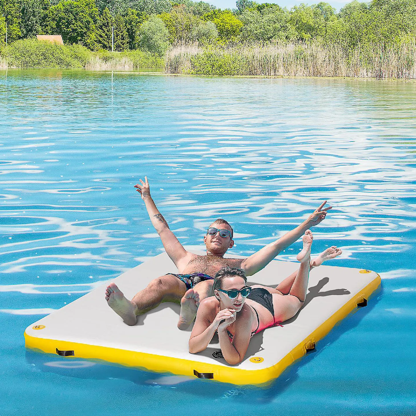 Outsunny Water Inflatable Floating Dock Inflatable Platform Island Large Floating Mat With Air Pump And Backpack For Pool Beach Ocean White