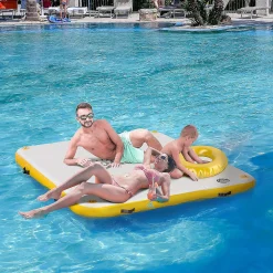 Outsunny Water Inflatable Floating Dock Inflatable Platform Island Large Floating Mat With Air Pump And Backpack For Pool Beach Ocean White