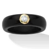 Palmbeach Jewelry 10K Yellow Gold Round Genuine Topaz Black Genuine Jade Bezel Set Ring Sizes 5-10