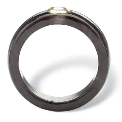 Palmbeach Jewelry 10K Yellow Gold Round Genuine Topaz Black Genuine Jade Bezel Set Ring Sizes 5-10