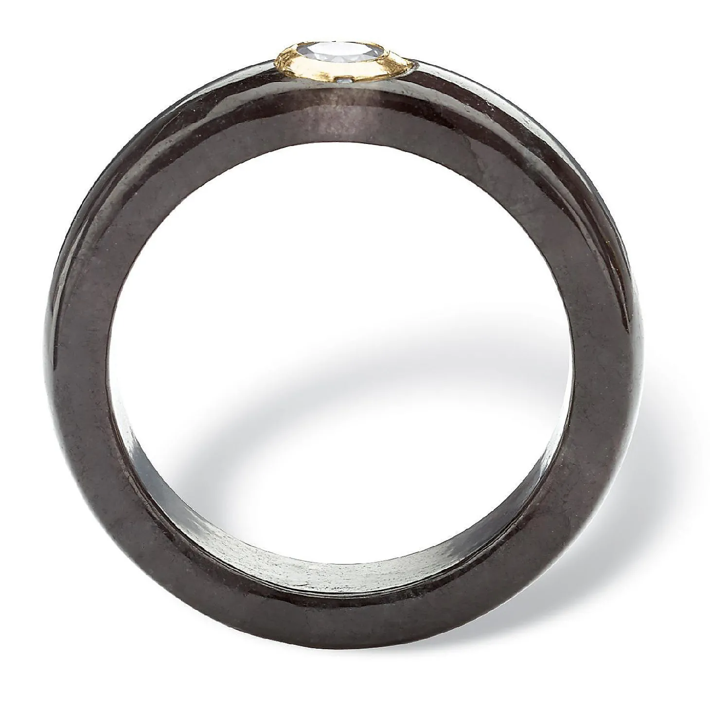 Palmbeach Jewelry 10K Yellow Gold Round Genuine Topaz Black Genuine Jade Bezel Set Ring Sizes 5-10