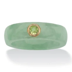Palmbeach Jewelry 10K Yellow Gold Round Genuine Green Peridot Genuine Jade Bezel Set Ring Sizes 5-10