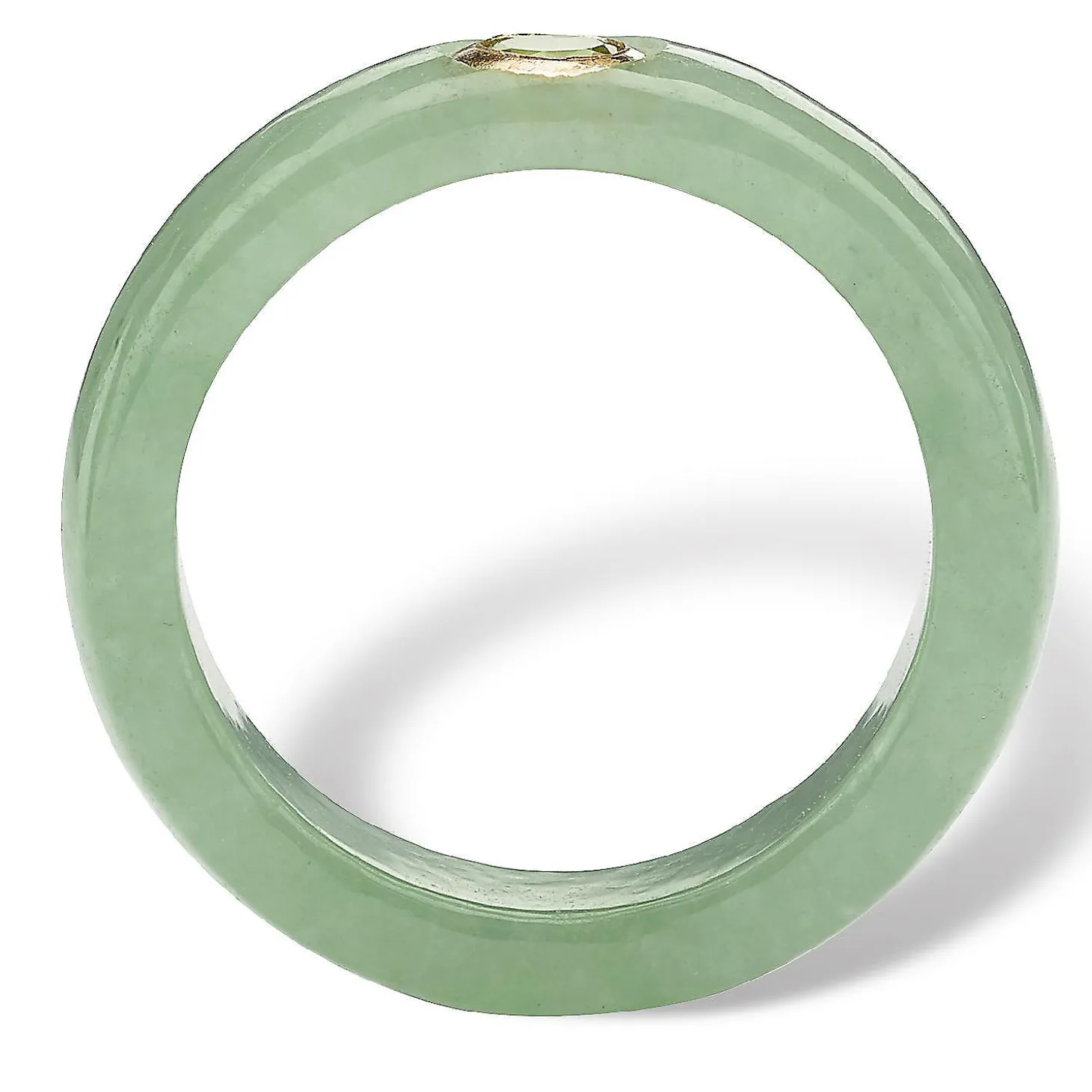 Palmbeach Jewelry 10K Yellow Gold Round Genuine Green Peridot Genuine Jade Bezel Set Ring Sizes 5-10