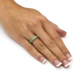 Palmbeach Jewelry 10K Yellow Gold Round Genuine Green Peridot Genuine Jade Bezel Set Ring Sizes 5-10