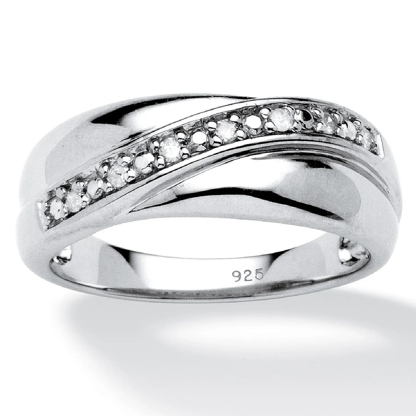 Palmbeach Jewelry Men's Platinum-Plated Sterling Silver Round Genuine Diamond Wedding Band Ring (1/8 Cttw, I Color, I3 Clarity) Sizes 8-16