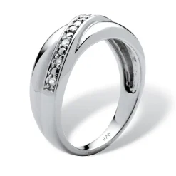 Palmbeach Jewelry Men's Platinum-Plated Sterling Silver Round Genuine Diamond Wedding Band Ring (1/8 Cttw, I Color, I3 Clarity) Sizes 8-16