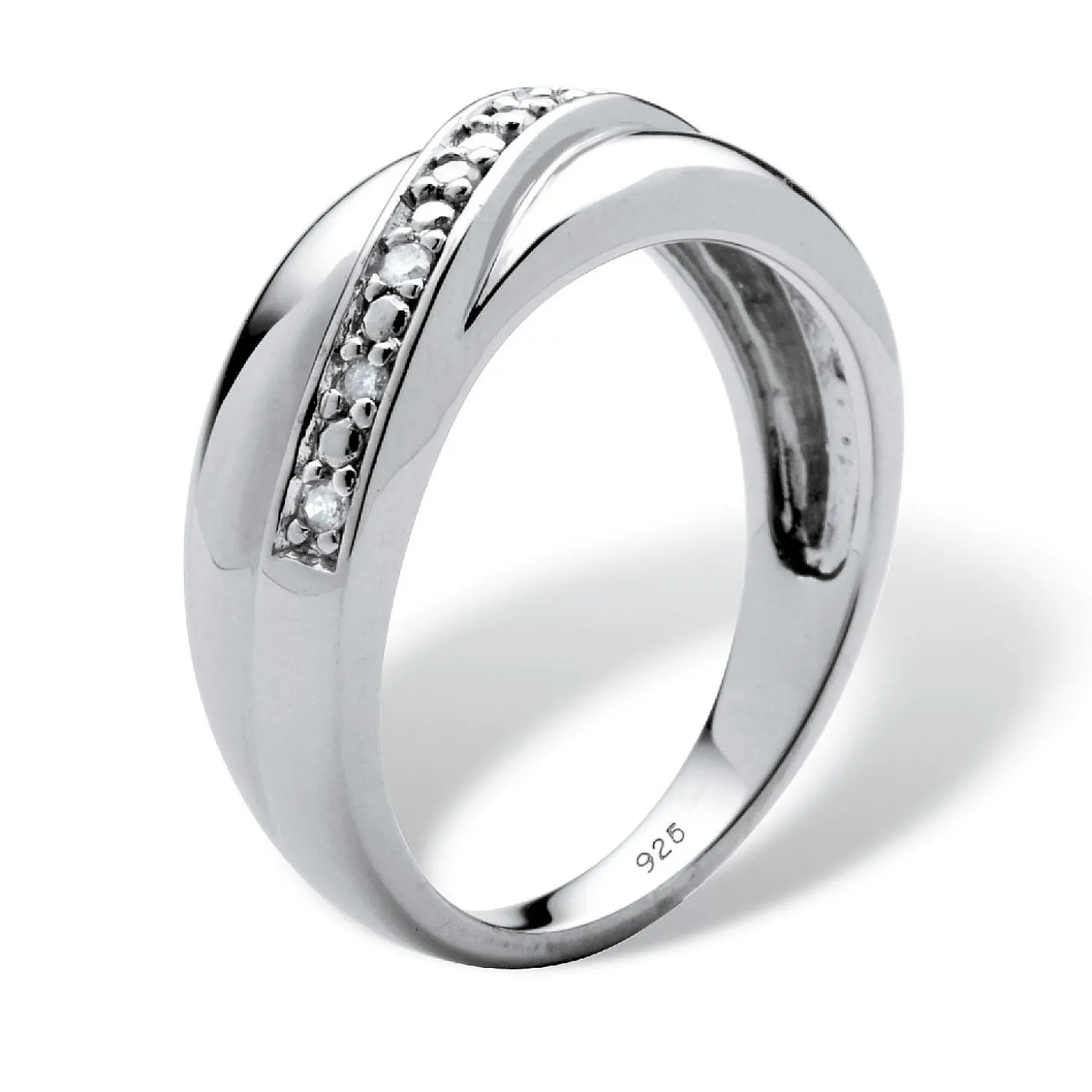 Palmbeach Jewelry Men's Platinum-Plated Sterling Silver Round Genuine Diamond Wedding Band Ring (1/8 Cttw, I Color, I3 Clarity) Sizes 8-16