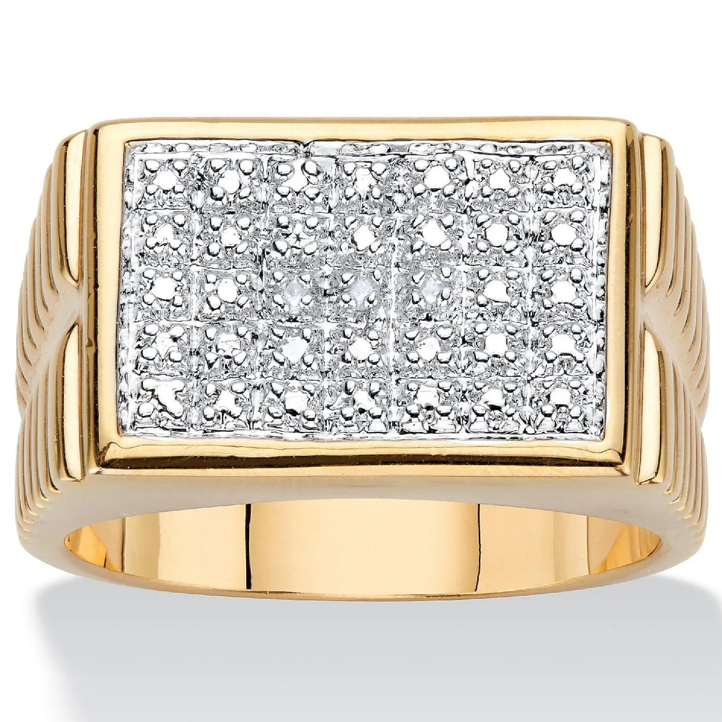 Palmbeach Jewelry Men's Yellow Gold-Plated Genuine Diamond Accent Watchband Style Ring Sizes 8-16