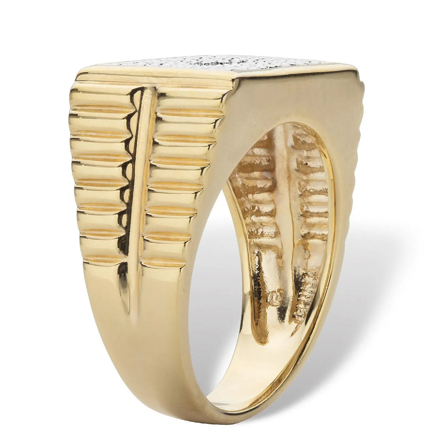 Palmbeach Jewelry Men's Yellow Gold-Plated Genuine Diamond Accent Watchband Style Ring Sizes 8-16