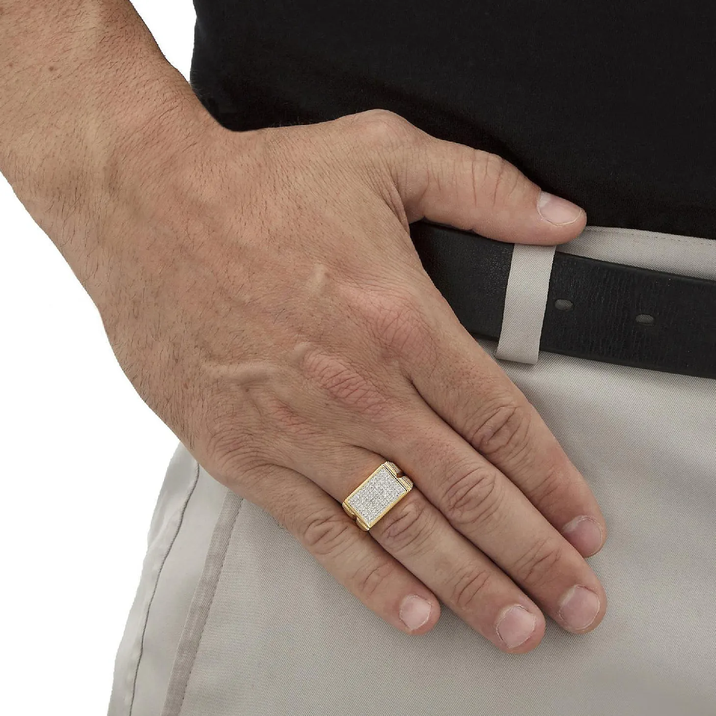 Palmbeach Jewelry Men's Yellow Gold-Plated Genuine Diamond Accent Watchband Style Ring Sizes 8-16