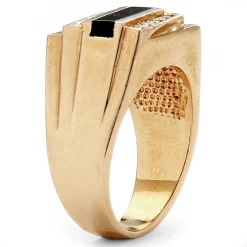 Palmbeach Jewelry Men's Yellow Gold-Plated Emerald Natural Black Onyx And Round Crystal Ring Sizes 8-13