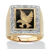 Palmbeach Jewelry Men's Yellow Gold-Plated Sterling Silver Genuine Diamond Accent Black Natural Onyx Eagle Ring Sizes 8-16