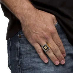 Palmbeach Jewelry Men's Yellow Gold-Plated Sterling Silver Genuine Diamond Accent Black Natural Onyx Eagle Ring Sizes 8-16