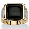 Palmbeach Jewelry Men's Yellow Gold-Plated Cushion Natural Black Onyx And Round Cubic Zirconia Ring Sizes 8-16