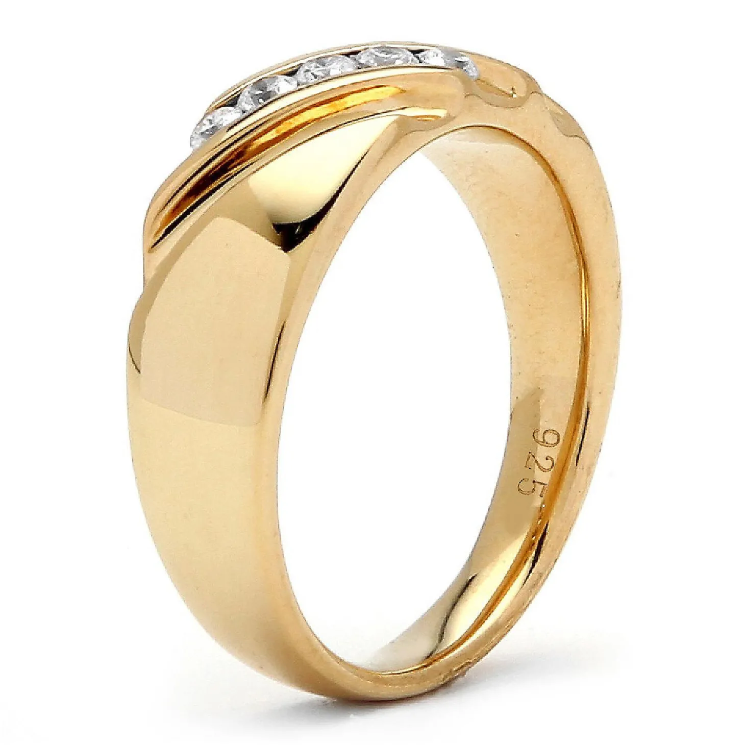 Palmbeach Jewelry Men's Yellow Gold-Plated Sterling Silver Round Cubic Zirconia Diagonal Wedding Band Ring (1.5Mm) Sizes 8-16