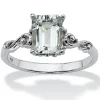 Palmbeach Jewelry Platinum-Plated Sterling Silver Emerald Cut Genuine Aquamarine Scrolling Shank Ring Sizes 5-10