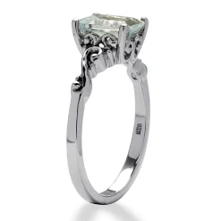 Palmbeach Jewelry Platinum-Plated Sterling Silver Emerald Cut Genuine Aquamarine Scrolling Shank Ring Sizes 5-10