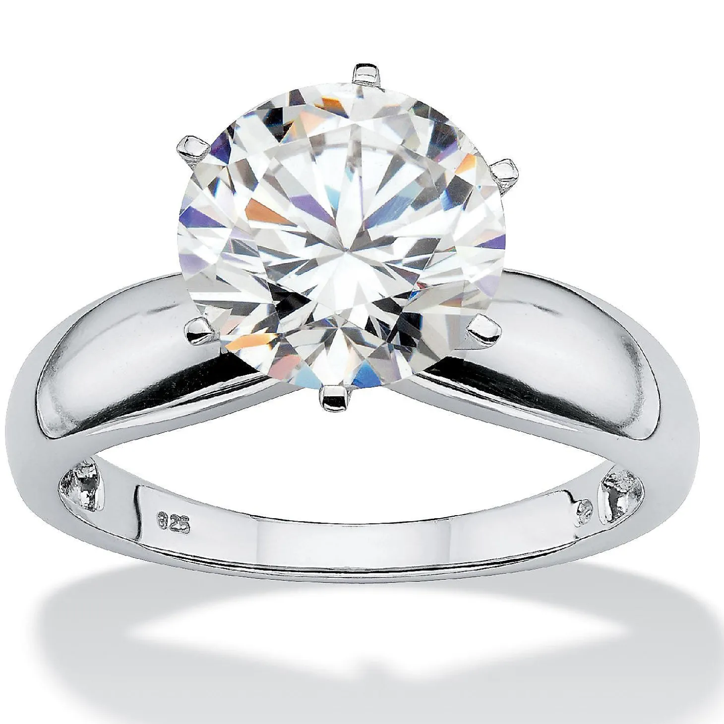Palmbeach Jewelry Platinum-Plated Sterling Silver Round Cubic Zirconia Solitaire Engagement Ring Sizes 5-10