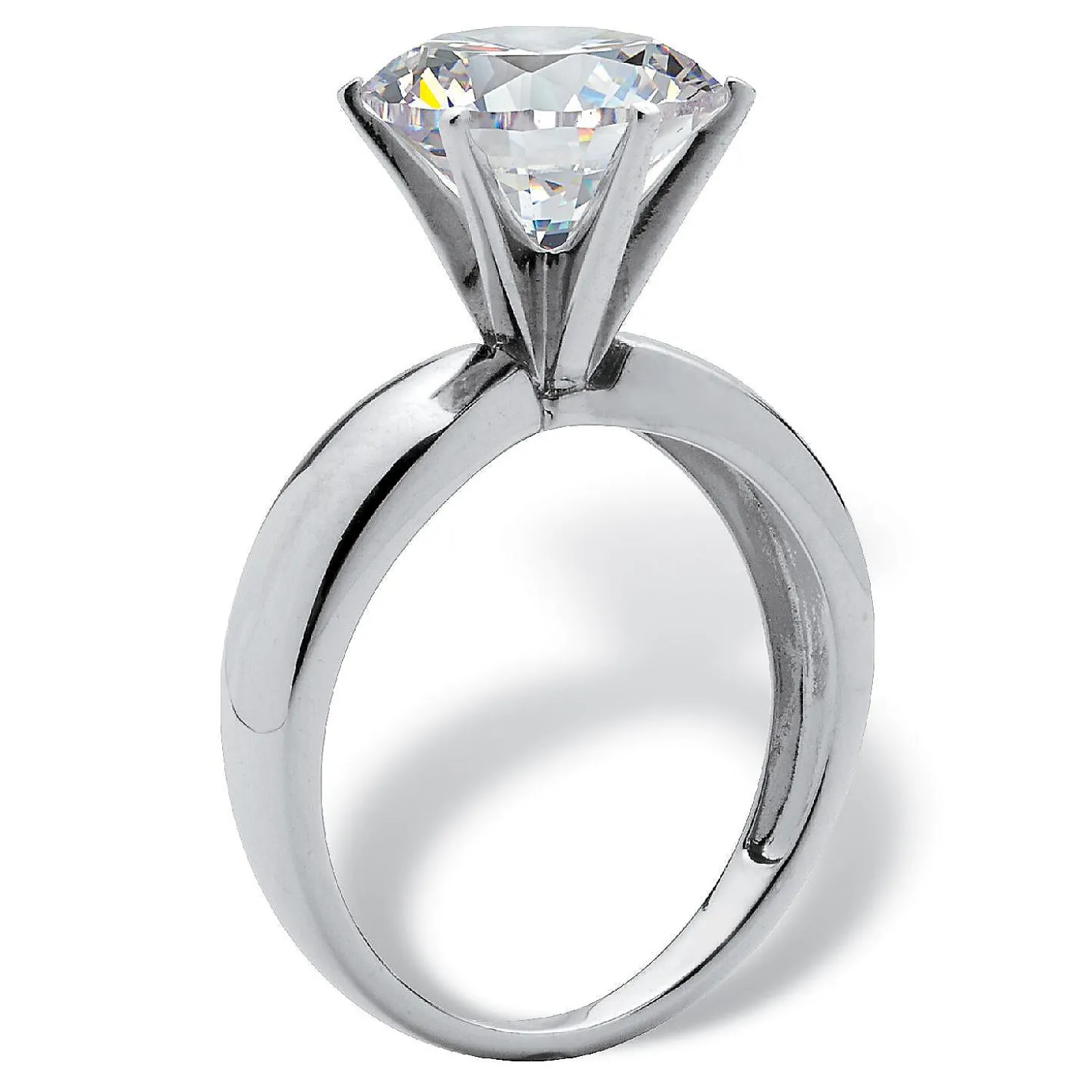 Palmbeach Jewelry Platinum-Plated Sterling Silver Round Cubic Zirconia Solitaire Engagement Ring Sizes 5-10