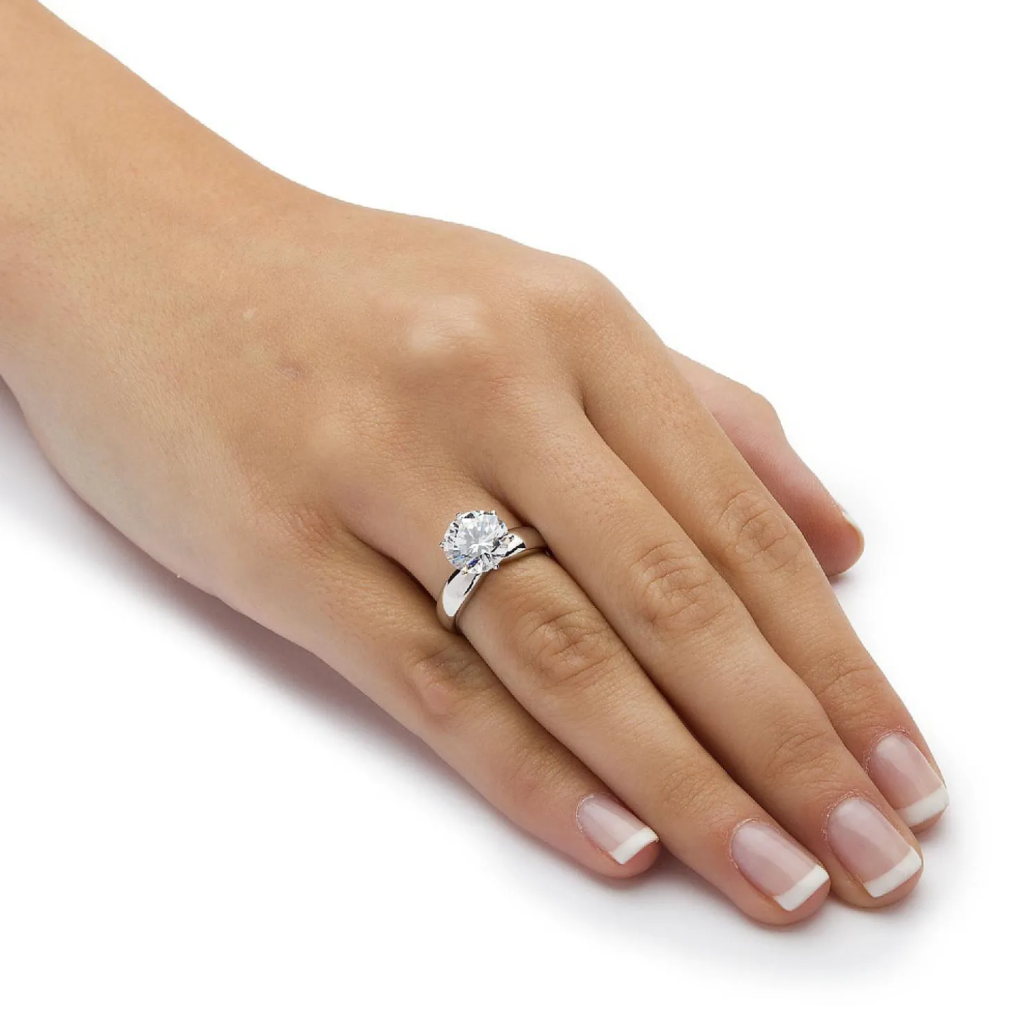 Palmbeach Jewelry Platinum-Plated Sterling Silver Round Cubic Zirconia Solitaire Engagement Ring Sizes 5-10