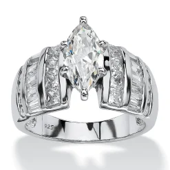 Palmbeach Jewelry Platinum-Plated Sterling Silver Marquise Cut Cubic Zirconia Channel Set Engagement Ring Sizes 7-12